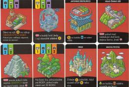Výběr z celkem 38 karet speciálních budov pro pokročilou variantu (rubové a lícové strany)