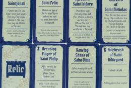 karty některých "ne tak svatých" relikvií s ukázkou rubu