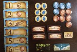 Coins, Crystals, Factions, Turn order, Starting, Thorns & Open Sea tokens