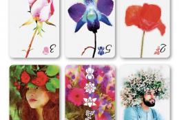 hrací karty pro skládání květin, karty floristů a bodovací karta