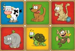Výběr z celkem 54 karet se zadáním (jedno zvíře na barevném pozadí)