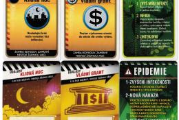 Porovnání karet událostí a epidemií: nahoře 1. vydání hry, dole 2. vydání