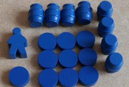 Dřevěné komponenty modrého hráče.