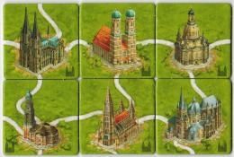Všech šest kartiček s katedrálami v novější grafice
