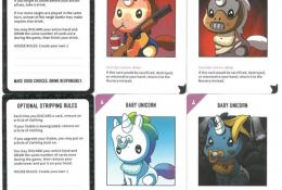 Karty alternatívnych pravidiel hry, ukážka kariet Baby Unicornov