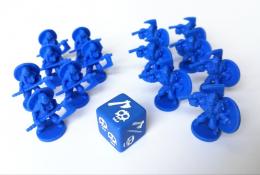 Figurky a kostka hráče (modrý hráč) 